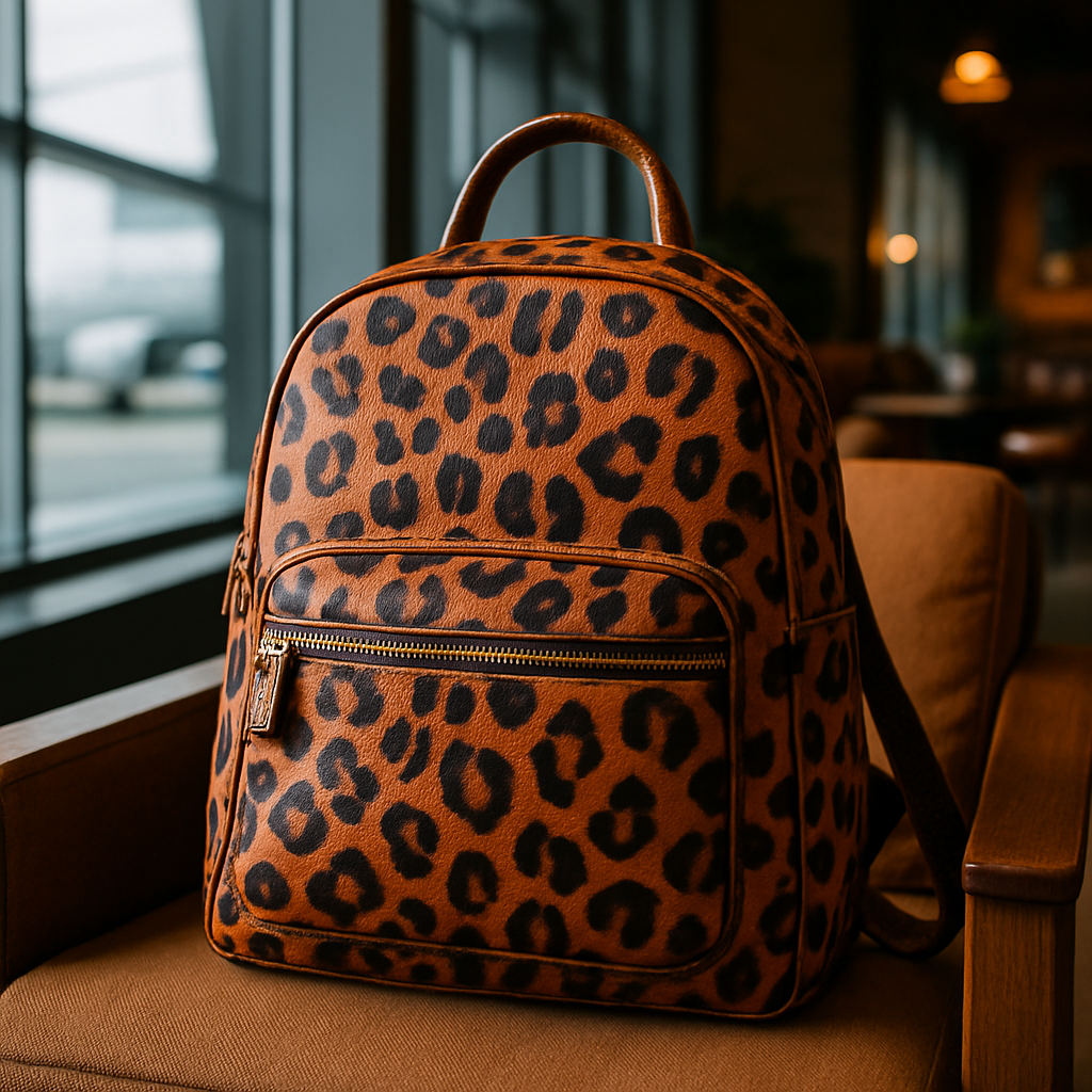 Leopard Print Knitted Backpack