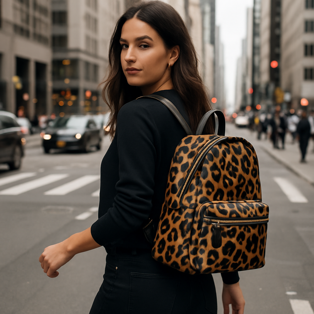 Leopard Print Knitted Backpack